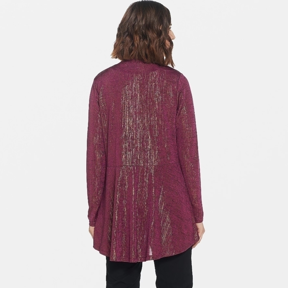 SUSAN GRAVER "As Is" Foil Print Open Front Long Sleeve Cardigan 1X Longline - Picture 2 of 11